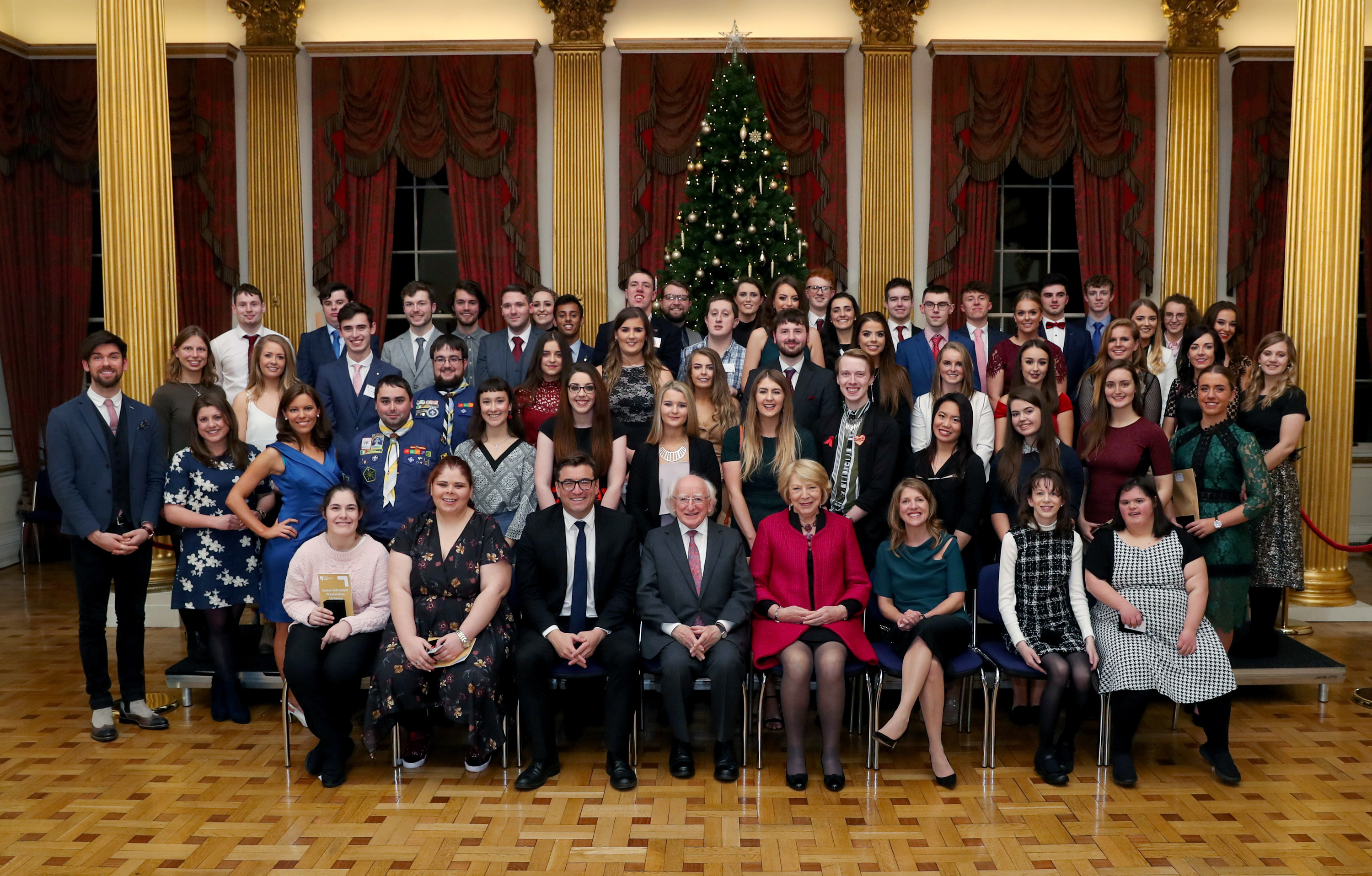 Large group of young people with president Michael D. Higgins