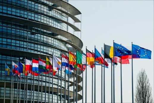European flags outside European Parliament in Strasbourg